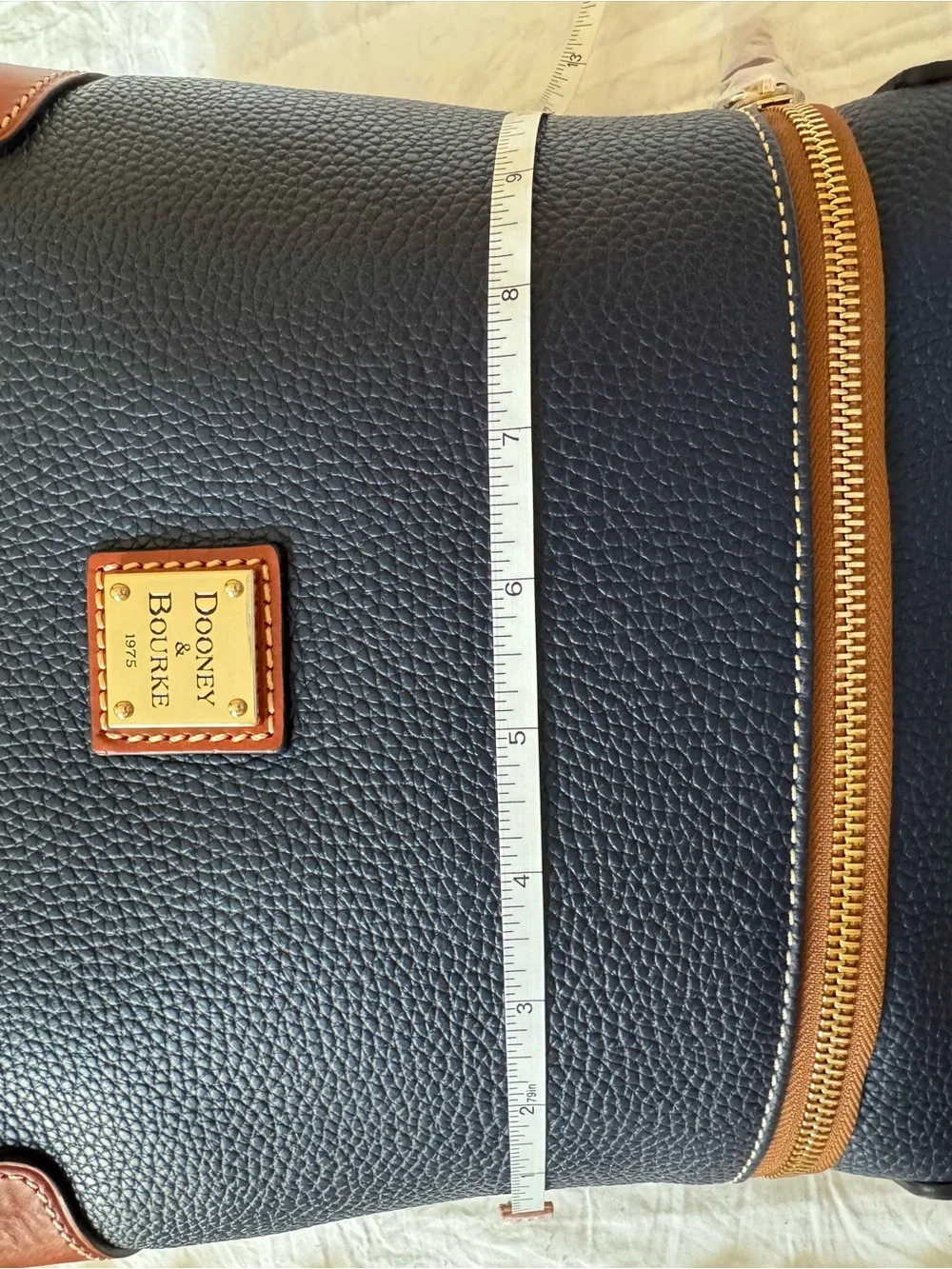Dooney & Bourke Navy Pebble Leather Crossbody with Brown Trim and Gold Hardware